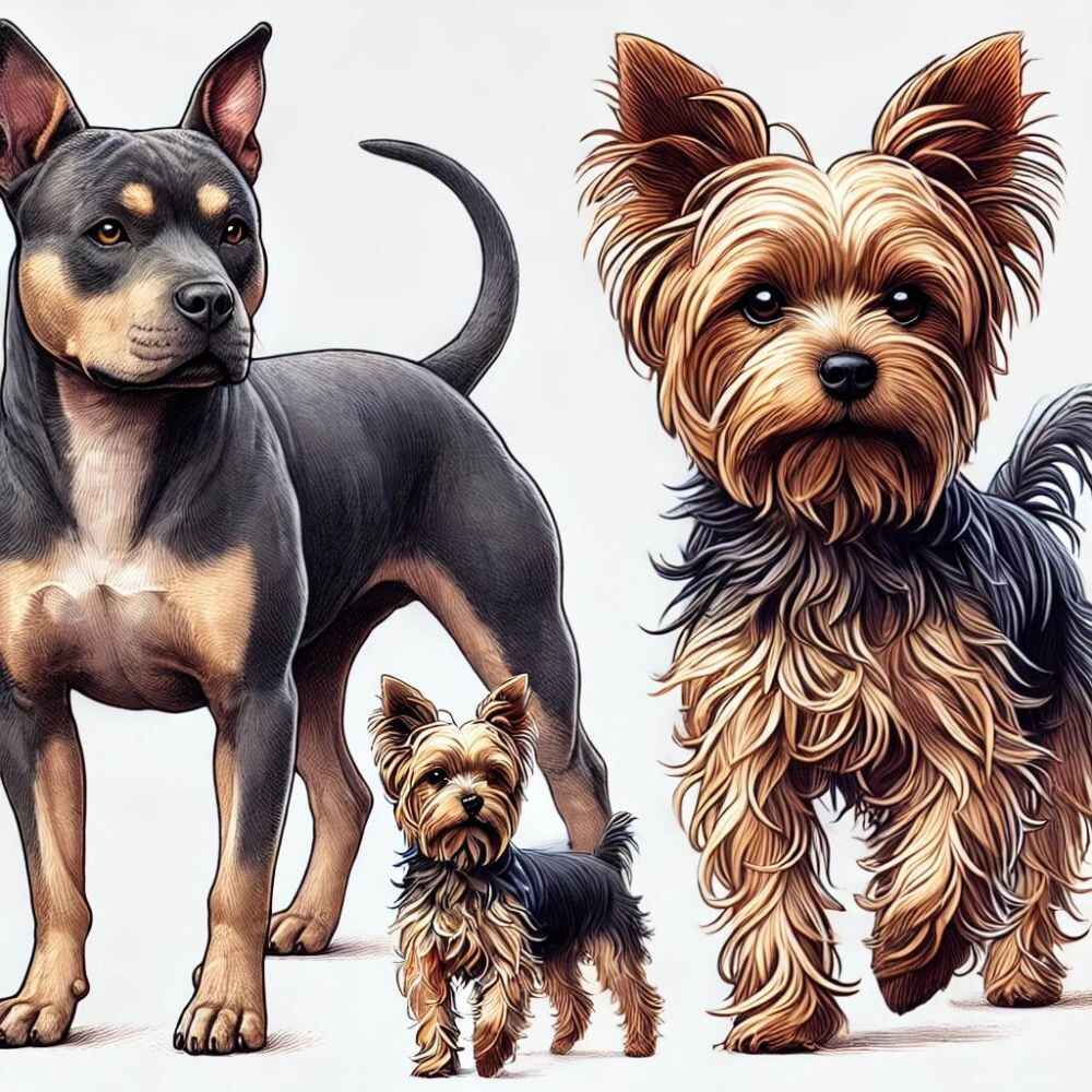 illustration of a Pitbull-Yorkie mix, blending the characteristics of both breeds.