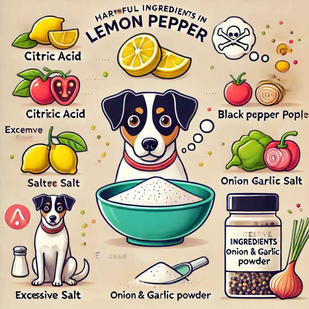  illustration showing the harmful ingredients found in lemon pepper for dogs