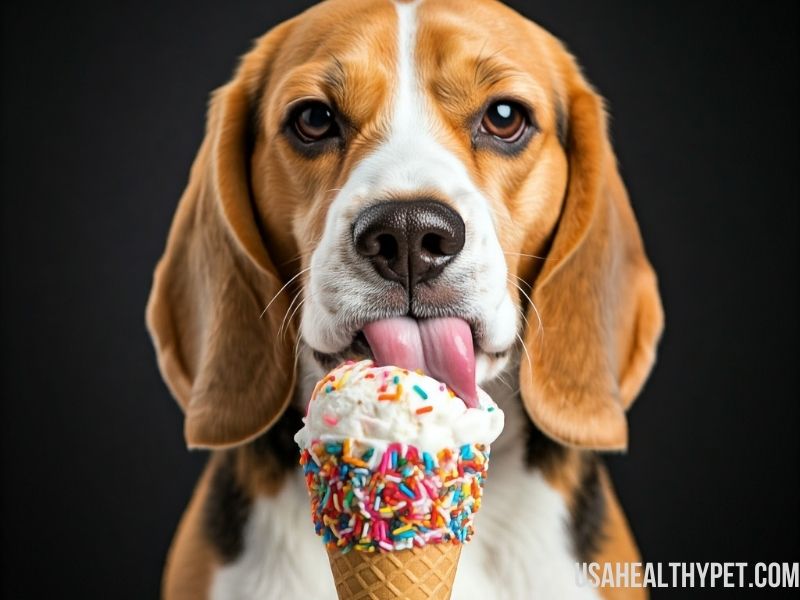 picture showing Dog Eating Vanilla Ice Cream with Sprinkles