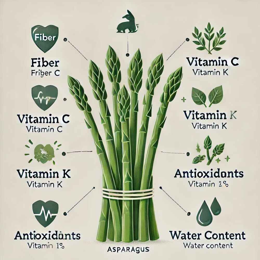  illustration showing the nutrients in asparagus that are beneficial for rabbits