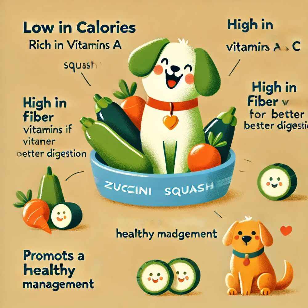  image representing the benefits of zucchini and squash for dogs